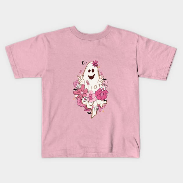 Retro Cute Ghost - Breast Cancer Survivor Kids T-Shirt by ZazasDesigns